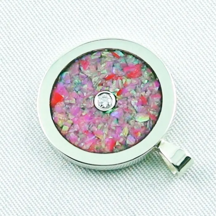 Opalanhänger mit Silberkette Hot Pink Opal Inlay Silberanhänger