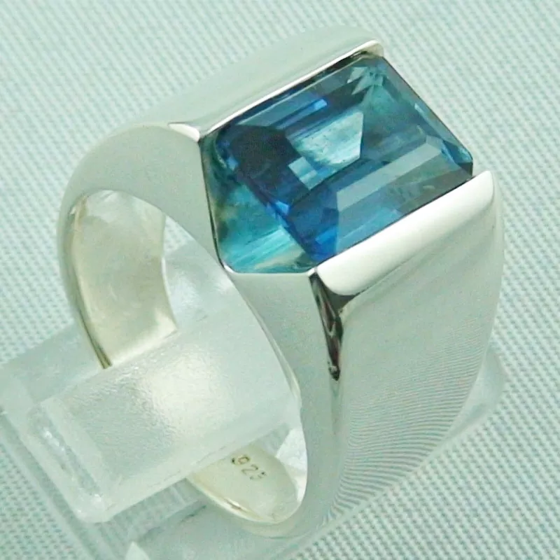 Designer Ring 925er Sterling Silber 5,22 ct London Blue Blau-Topas octagon bar cut