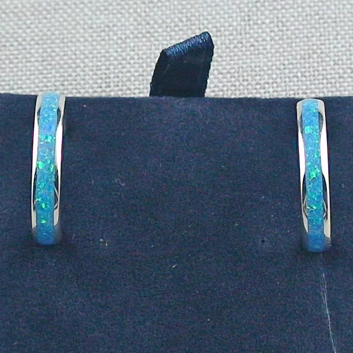 3/4 Silber Creolen 935 mit ocean blue Opal Inlay