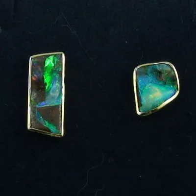 14k 585er Opal-Gold-Ohrstecker Boulder Opalen Multicolour - Opal Hauptfarbe Grün und Blau