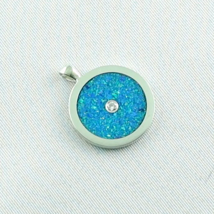 ocean blue Opal Inlay Anhänger, Silberkette, Diamant