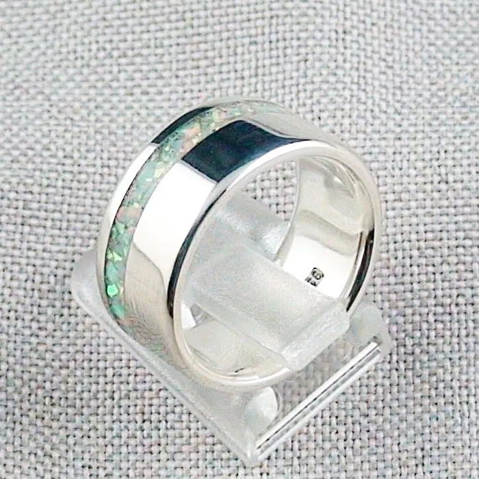 9,52 gr Silberring mit White Confette Opal Inlay, Damenring