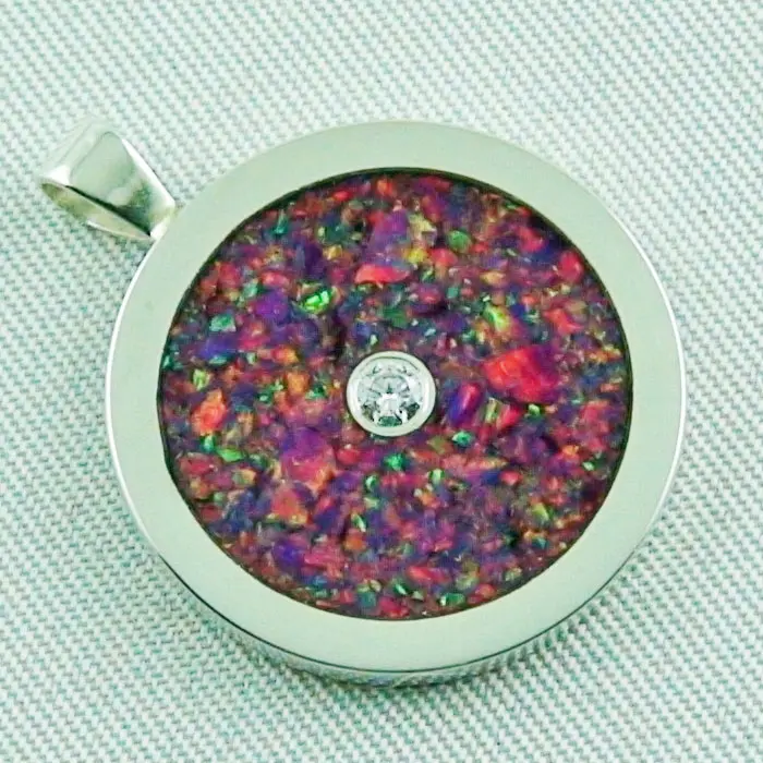 Anhänger mit deep purple Opal Inlay, Diamant, Silberkette
