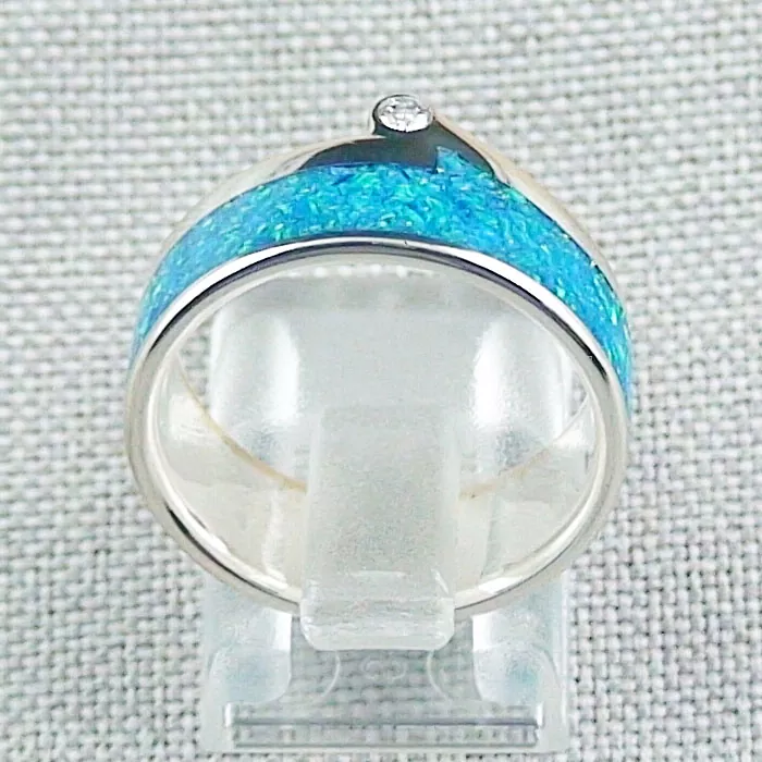 4,87 gr Damenring, Silberring mit Opal Inlay, Diamant