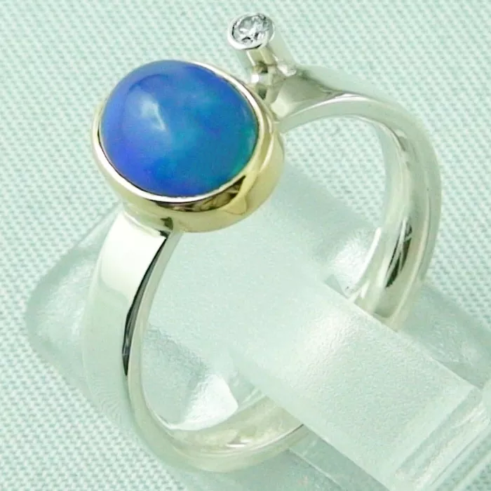 Opalring aus Silber mit blauen Welo Opal 1,66 ct und Diamant