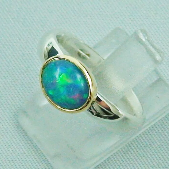 Massiver 935er Silberring mit 1,24 CT Welo Opal in Goldfassung 55 mm / 17,50 mm multicolor