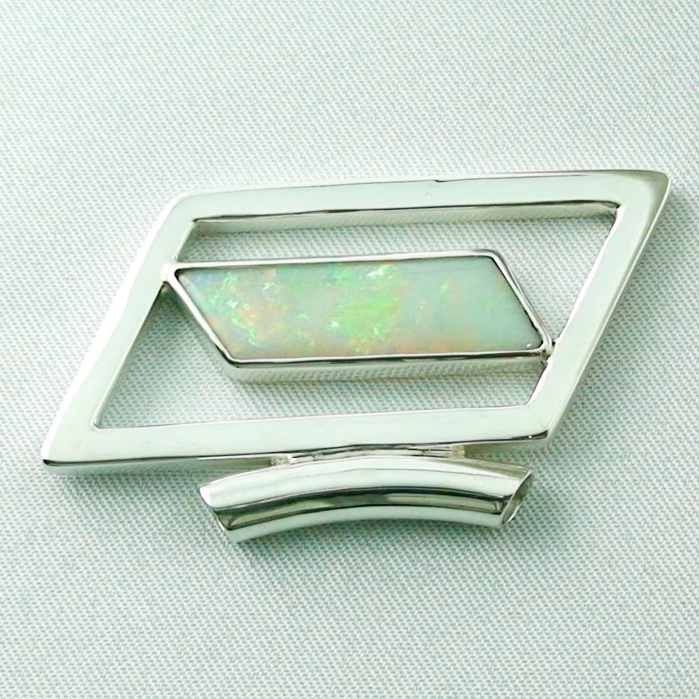 Massiver Opalanhänger 5.51 ct White Opal Silberanhänger Opal-Anhänger multicolor