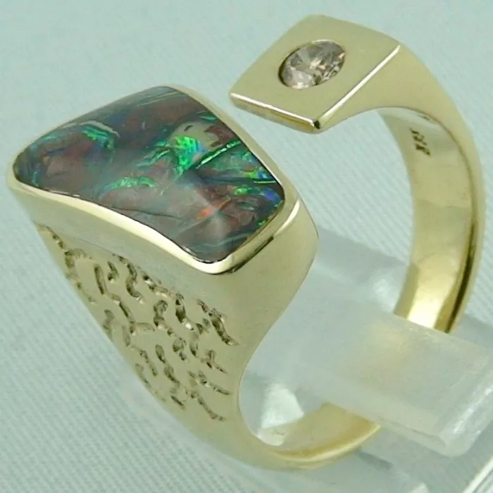 Goldring 585 mit 8,16 ct Koroit Boulder Opal und Diamant