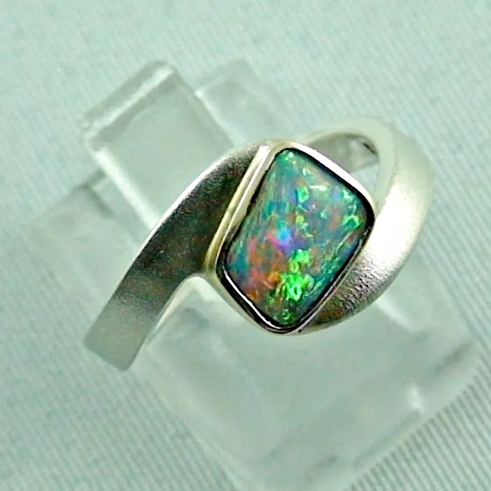 925er Silber Opalring mit Multicolor Boulder Opal 1,25 ct