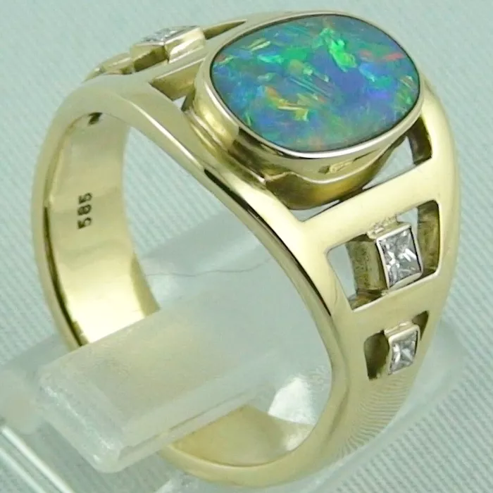 14k Designer Goldring mit einem Black Opal und Diamanten