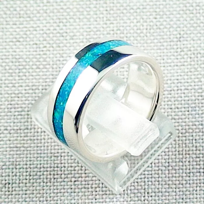 Silberring mit Opal Inlay Blau Opalring aus Silber