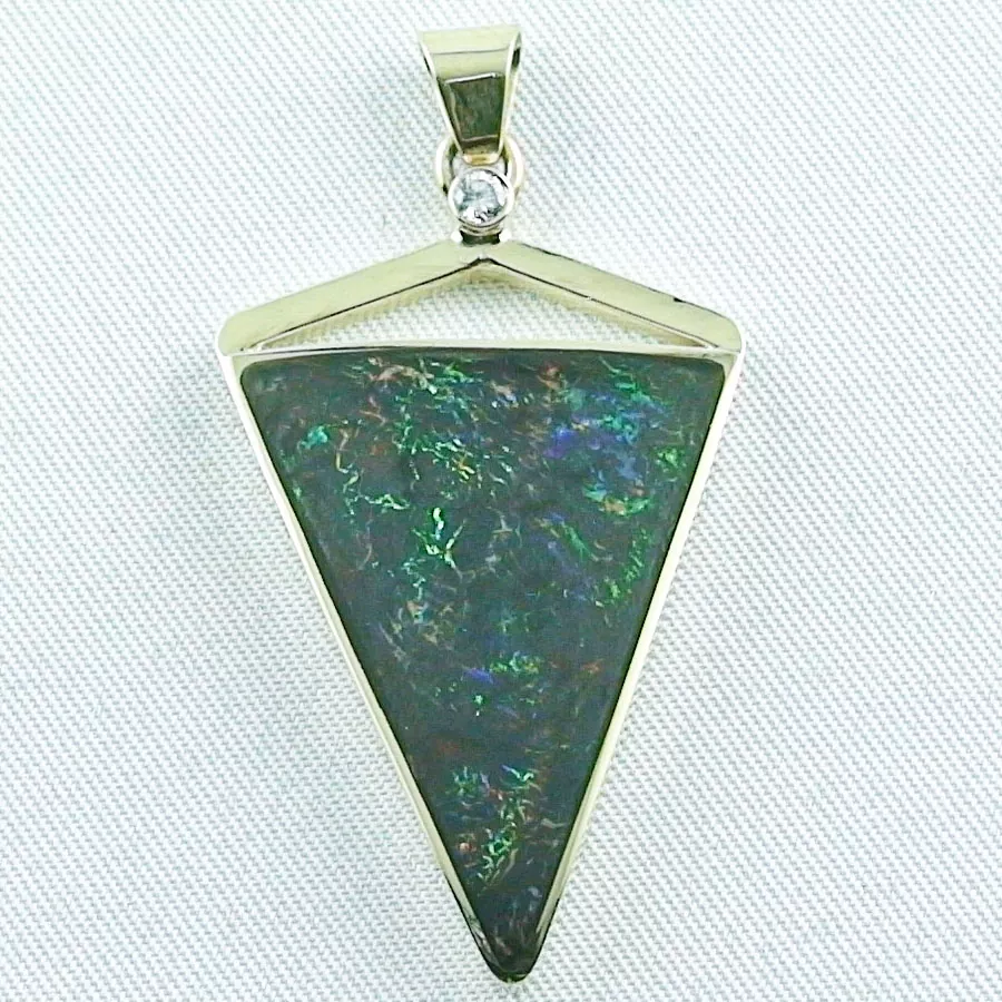 🦚 585er Goldanhänger, Koroit Boulder Opal 11,87 ct, Diamant