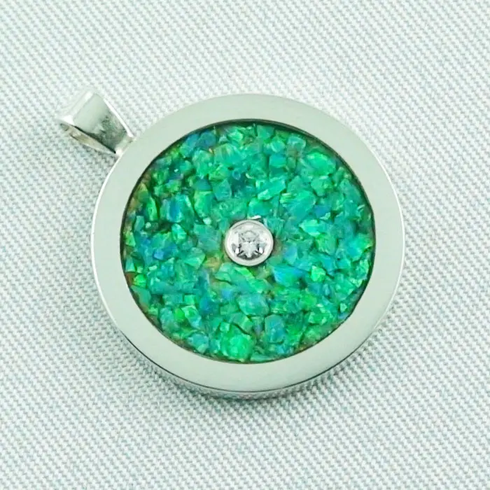 emerald green Opal Inlay Anhänger, Silberkette, Diamant