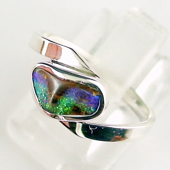 Opal Ring aus 935er Silber mit einem Blau Grünen 1,83 ct. Boulder Opal