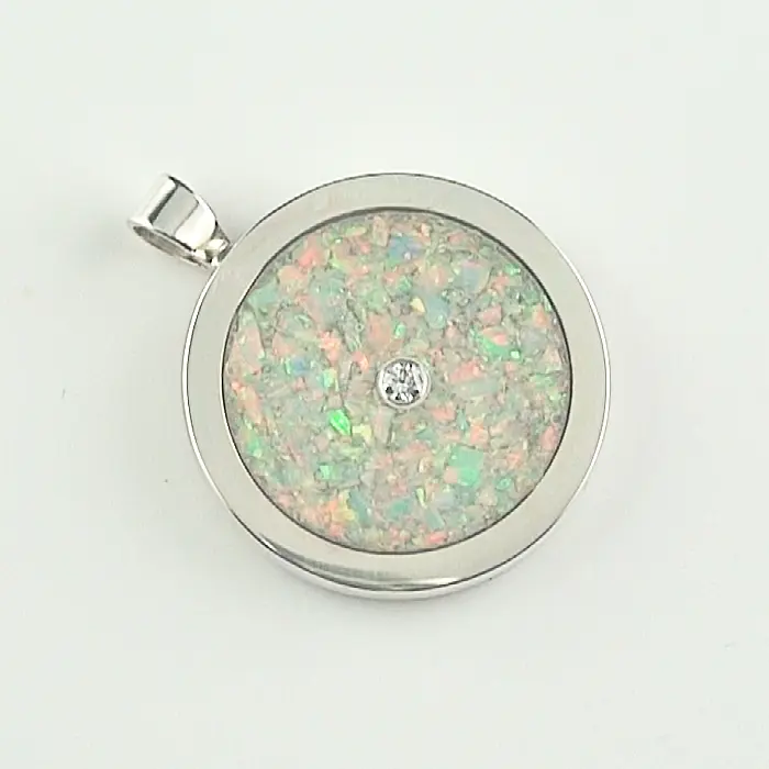 Silberanhänger mit Inlay Opal White Confetti & Diamant 0,02 ct