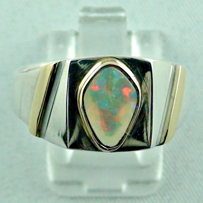 Sterling Silberring 14k Gold, Opalring mit White Opal