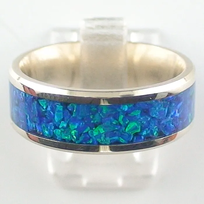 Auftragsarbeit: 18k Weißgold Ring mit Opal-Inlay Royal Blue