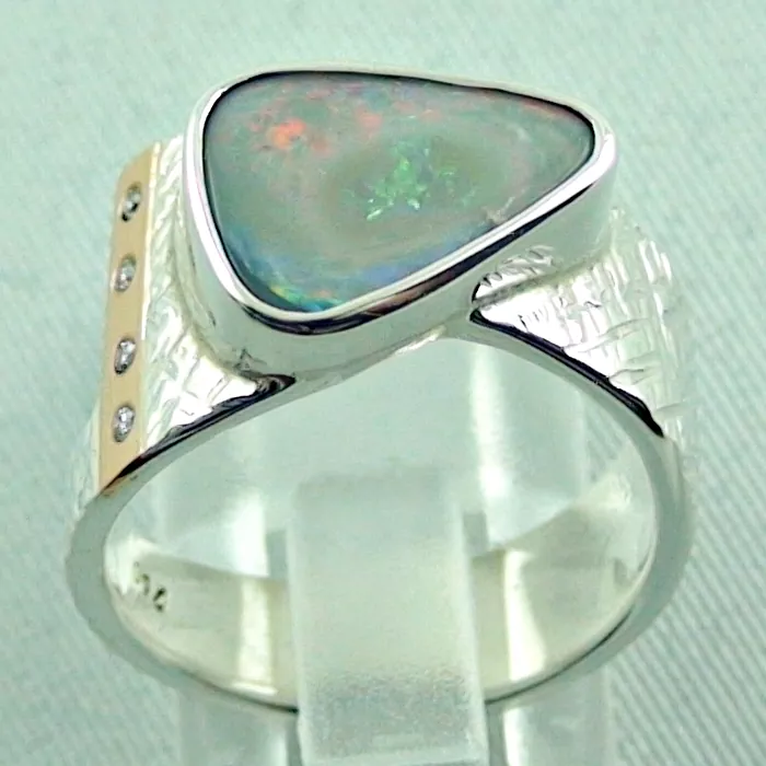 Silberring mit 18k Rotgold Semi Black Opal & Diamanten - Opalring