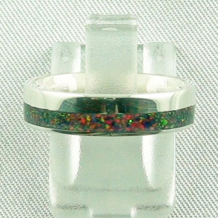 935er Silberring Inlay Opal Ring Bandring mit Opalinlay Black Flame
