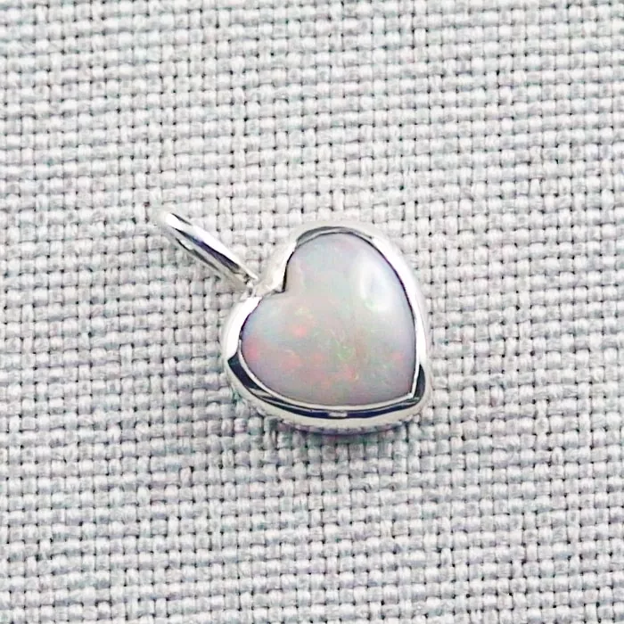 Herzanhänger 1,01 ct White Opal mit 925er Silberkette Silberanhänger