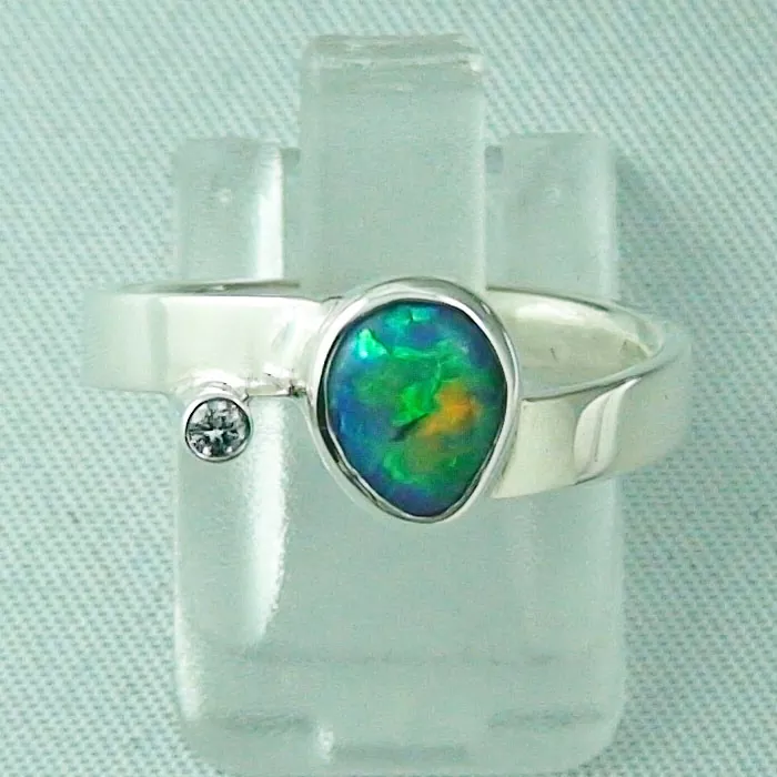 Massiver Sterling Silberring 0,68 ct Black Crystal Opal 0.03 ct Diamant