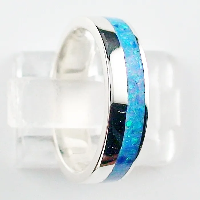 Opalring mit Opal Inlay ocean blue 53 mm Innenumfang