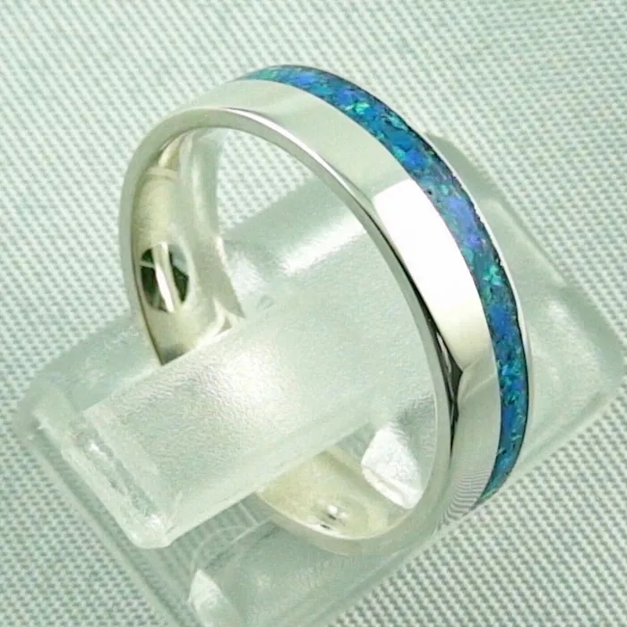 925er Opalring 4,21 gr., Bandring, Silberring mit Opal Inlay ocean blue