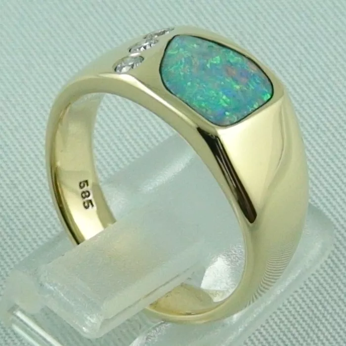 Gold-Herren-Ring, Damenring, Boulder Opal, Diamanten