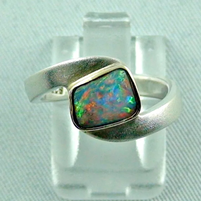 925er Silber Opalring mit Multicolor Boulder Opal 1,25 ct